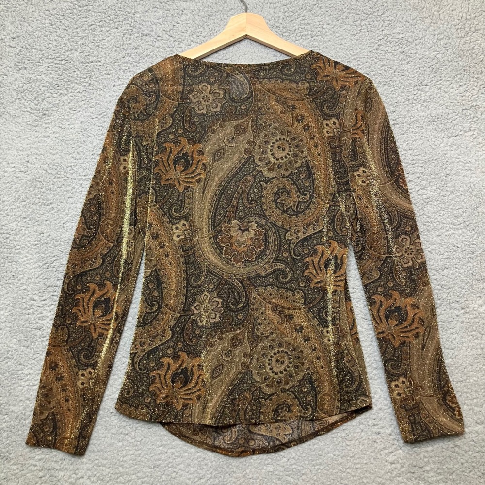 VTG Carlisle Wrap Top Women L Brown Metallic Fairy Whimsigoth Mob Wife 80s 90s - Picture 3 of 8